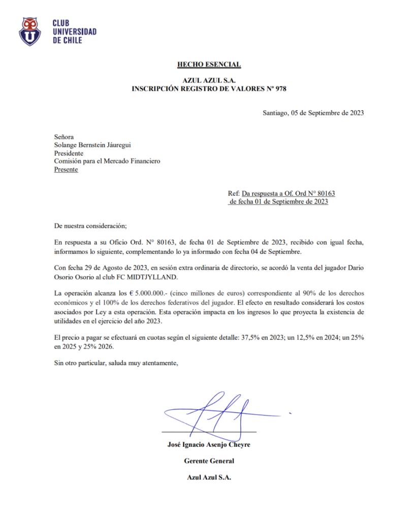 Azul Azul acaba con el misterio y revela los montos de la venta de Darío Osorio: Tendrán parte de su carta y daneses pagarán en cuotas