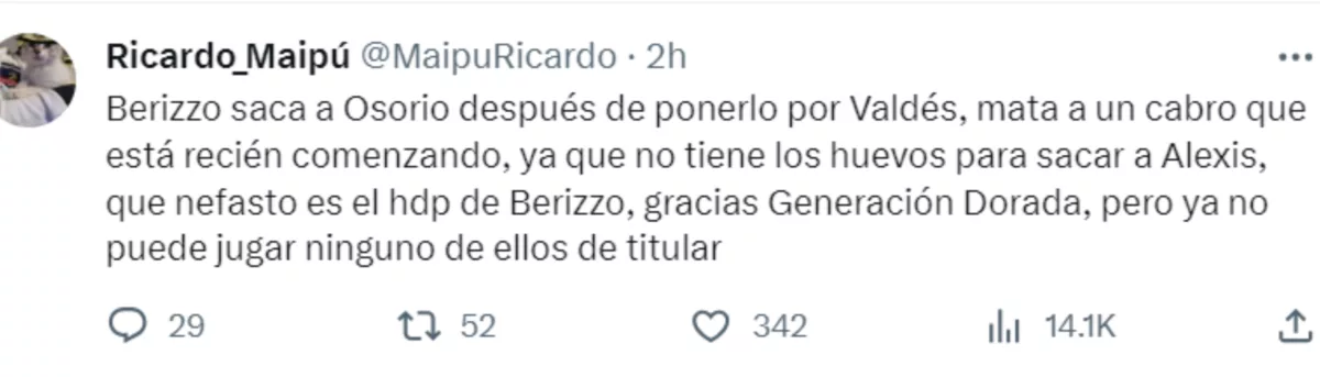 Defensa total a Darío Osorio: Destrozan a Berizzo por ubicarlo fuera de posición y después sustituirlo porque no se atrevió a sacar a Alexis