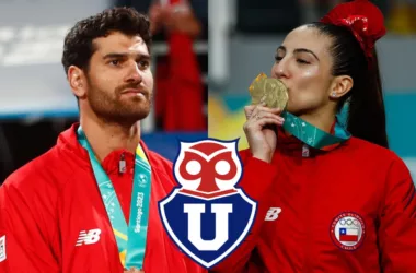 Azules de corazón: Medallistas panamericanos Valentina Toro y Marco Grimalt se pusieron la camiseta de la U para ver duelo ante Everton en Santa Laura