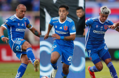 Marcelo Díaz, Lucas Assadi y Maximiliano Guerrero. con la camiseta de Universidad de Chile.