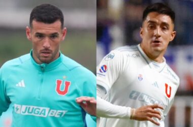 Primer plano a Fabricio Formiliano e Ignacio Tapia con indumentaria de Universidad de Chile.